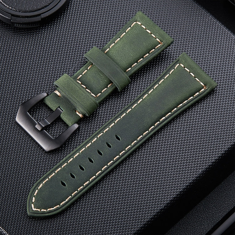 Crazy Horse Layer Frosted Black Buckle Watch Leather Watch Band, Size: 26mm (Army Green) - free shipping - PMC TechLife - Order now!