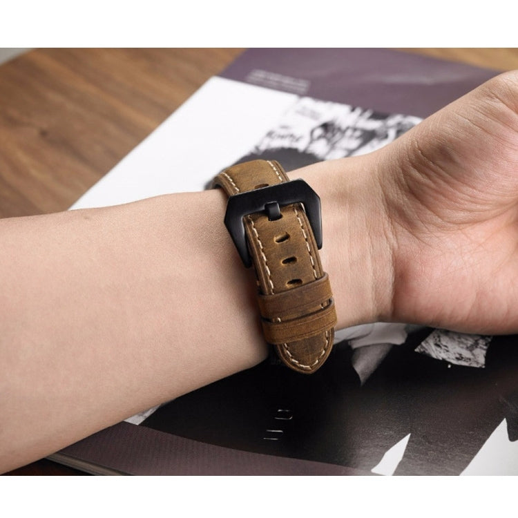 Crazy Horse Layer Frosted Black Buckle Watch Leather Watch Band, Size: 26mm (Army Green) - free shipping - PMC TechLife - Order now!
