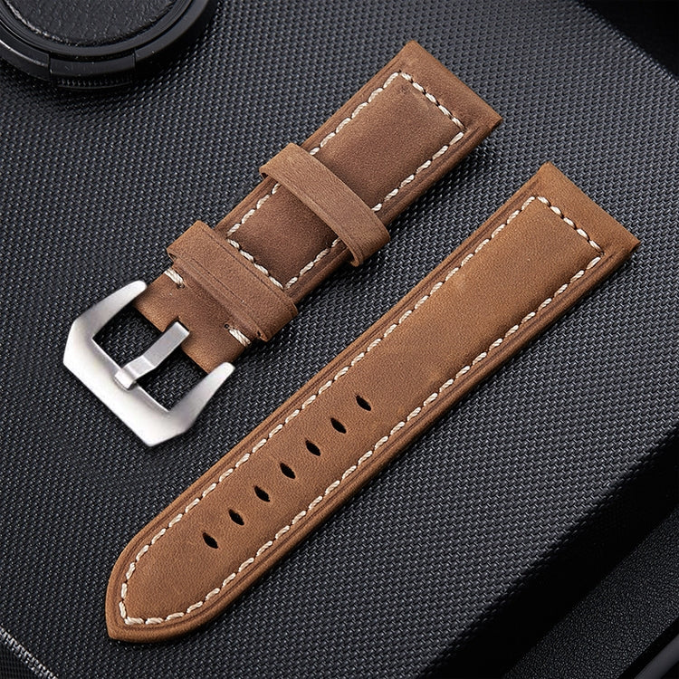 Crazy Horse Layer Frosted Silver Buckle Watch Leather Watch Band, Size: 22mm(Light Brown) - Watch Bands by PMC TechLife | Online Shopping South Africa | PMC TechLife | Buy Now Pay Later Mobicred