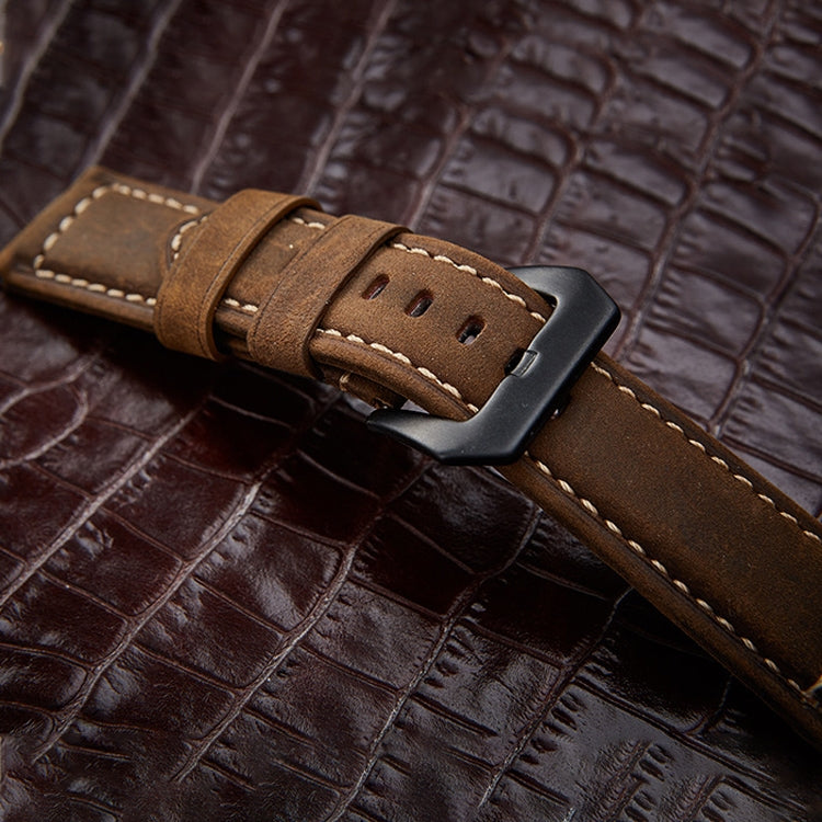 Crazy Horse Layer Frosted Silver Buckle Watch Leather Watch Band, Size: 22mm(Light Brown) - Watch Bands by PMC TechLife | Online Shopping South Africa | PMC TechLife | Buy Now Pay Later Mobicred
