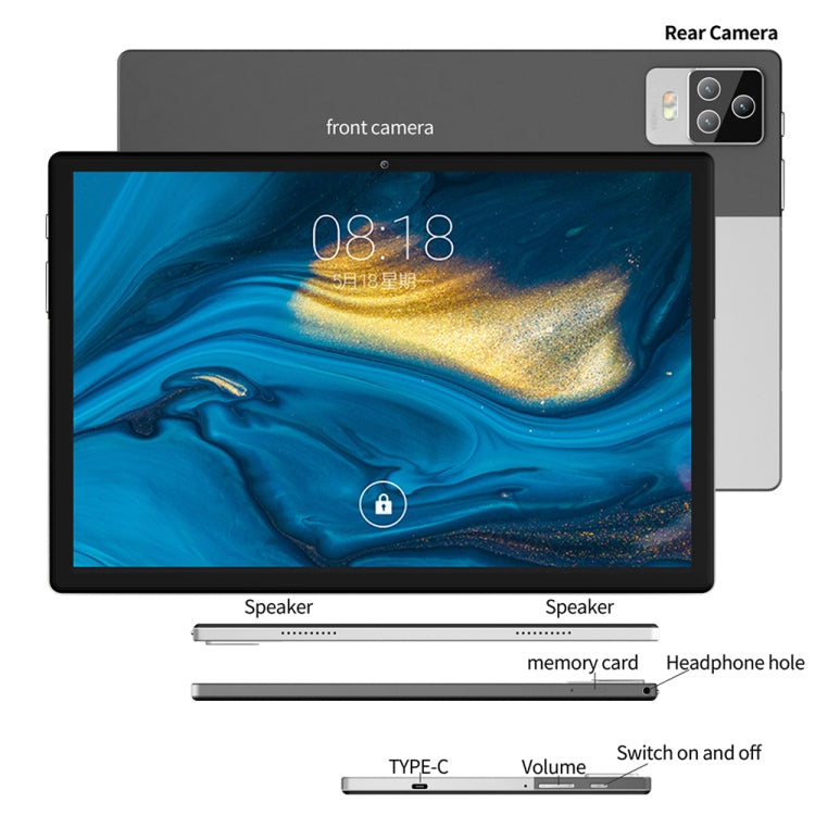 BDF P70 4G LTE Tablet PC, 10.1 inch, 8GB+128GB, Android 12.0 MTK6762 Octa Core, Support Dual SIM & Bluetooth & WiFi, EU Plug(Silver) - free shipping - PMC TechLife - Order now!
