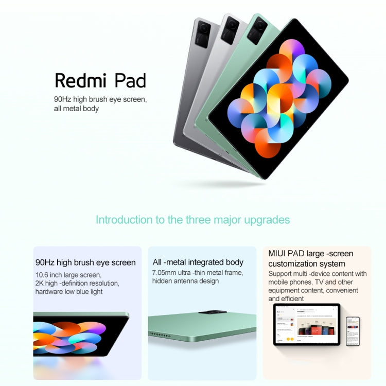 Xiaomi Redmi Pad, 10.6 inch, 4GB+128GB, MIUI Pad 13 OS MediaTek Helio G99 Octa Core up to 2.2GHz, 8000mAh Battery, Support BT WiFi, Not Support Google Play(Green) - free shipping - PMC TechLife - Order now!